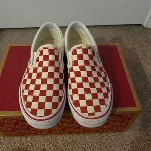 Red Checkered Slip On Vans Size 6.5W